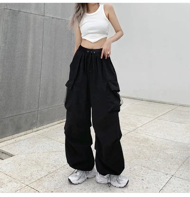 2025 mulheres casuais joggers calças de tecnologia sólida calças de cintura baixa cordão perna larga calças largas y2k streetwear oversize sweatpants