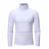 Camiseta básica de gola alta masculina, slim fit, gola alta, tops finos, moda casual, primavera, outono, primavera