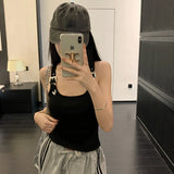 Tanques femininos personalidade criatividade casual na moda all-match chique redução de idade simples streetwear sólido novo verão senhora doce fino