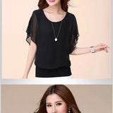 Blusas de chiffon femininas casuais manga curta batwing o pescoço moda coreana viajando elegante senhoras respirável macio elegante verão