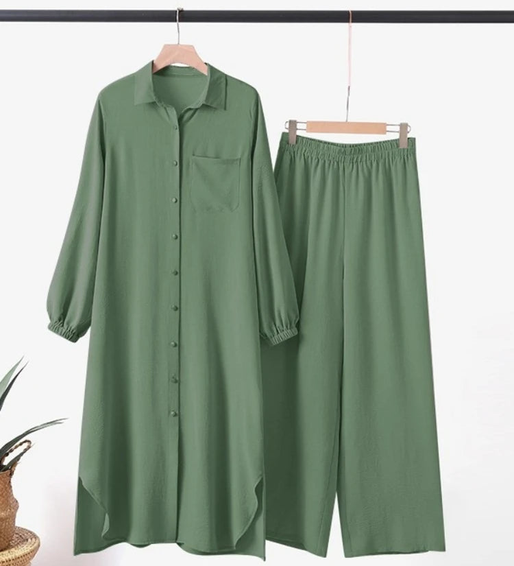Vestido muçulmano casual para mulheres, camisa de manga comprida e roupas de bebê, vestidos abotoados, árabe saudita, Dubai, outono, conjunto de 2 peças, 2023