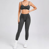 Yoga esportes conjuntos de fitness cintura alta hip-lifting calças abertas volta sutiã terno casual correndo treino ginásio leggings sexy conjuntos femininos
