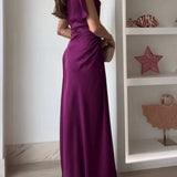 Casual o-pescoço drapeado vestidos vestido elegante altura cintura magro ajuste vestido de noite vestidos moda feminina temperamento sólido vestido longo