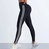Leggings de yoga mulheres listrado magro calças esportivas cintura alta hip levantamento casul collants treino correndo elástico ginásio leggings