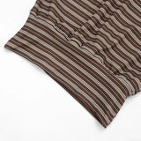 Camisetas Casuais com Estampa Listrada para Mulheres, Moda de Verão, Camiseta de Manga Curta com Gola, Look de Streetwear Feminino para Férias na Praia