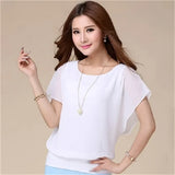 Blusas de chiffon femininas casuais manga curta batwing o pescoço moda coreana viajando elegante senhoras respirável macio elegante verão