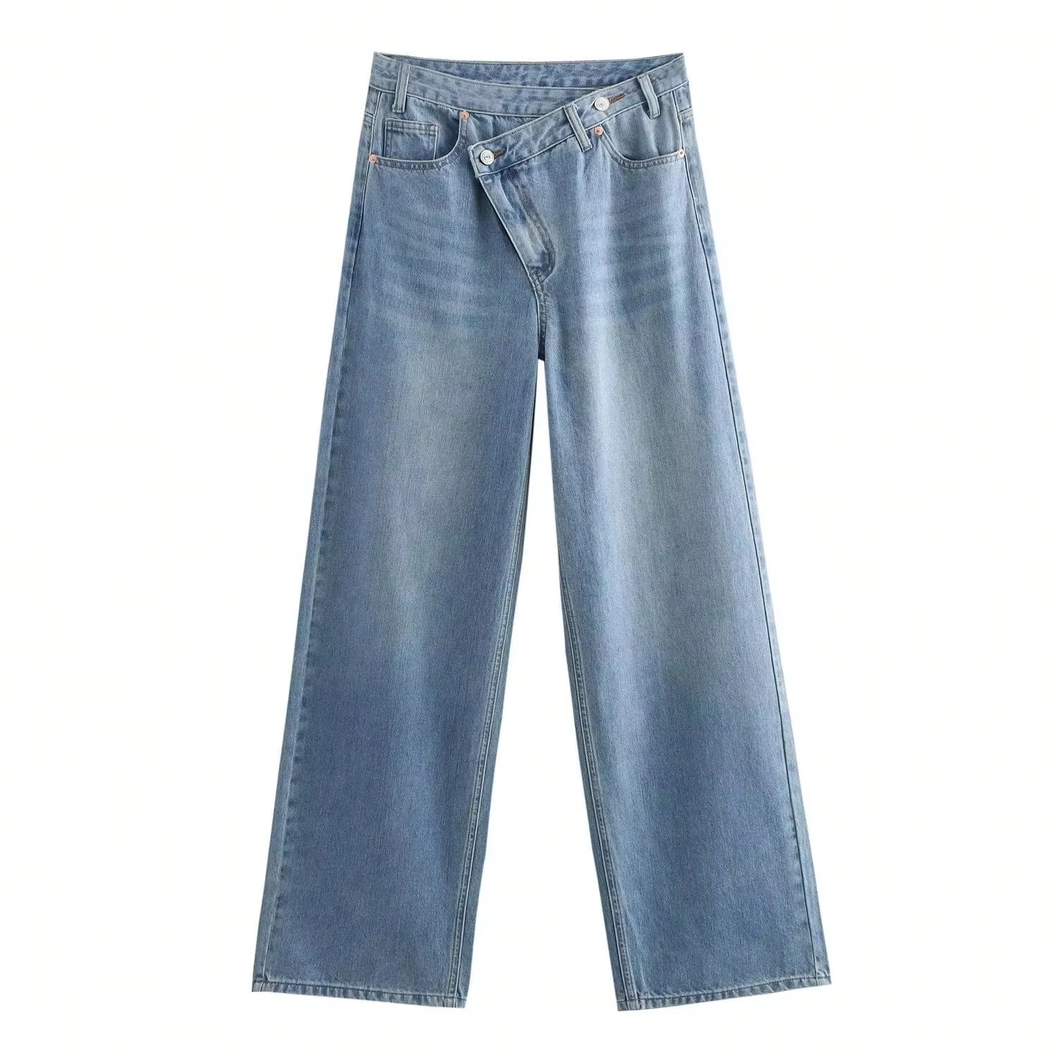 Hh feminino elegante moda reta jeans vintage casual cintura alta perna larga calças jeans y2k high street senhora calças jeans azuis
