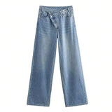 Hh feminino elegante moda reta jeans vintage casual cintura alta perna larga calças jeans y2k high street senhora calças jeans azuis