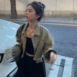 Jaquetas jeans cortadas femininas, Streetwear casual, Unissex, Básico, Todos os jogos, Ulzzang Design, Retro, Doce, Legal, Chique, Ins
