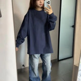 Nova camisa base básica para primavera e outono versátil cor sólida topo puro algodão manga longa solta camiseta para mulher