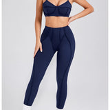 Yoga esportes conjuntos de fitness cintura alta hip-lifting calças abertas volta sutiã terno casual correndo treino ginásio leggings sexy conjuntos femininos