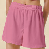 Shorts casuais com cintura elástica para mulheres, confortável, respirável, cor sólida, esportes, calças de cinco quartos, verão, novo, 2022