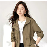 Trench coat feminino 2025 nova primavera outono roupas com capuz blusão jaqueta feminina outerwear topos fino coringa casual estudante casacos