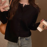 Cardigans e Suéteres Femininos 2026: Moda Coreana Casual, Quente, Primavera/Verão, Gola O, Manga Longa, Abotoamento Simples, Ajuste Slim, Tricôs e Blusas