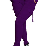 Calça de carga longa feminina, sexy slim fit, cordão casual, bolso com botões de emenda, calça reta, renda para cima, cintura elástica alta