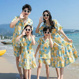 Conjunto de roupas de praia, Roupas Coreanas, Mãe e Filha Vestido Resort, Papai e Filho Tops e Shorts, 2 pcs