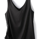 Regatas para mulheres sem mangas com decote em v cetim seda camisola moda verão sólido solto colete senhoras topos streetwear