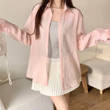 Blusas de Chiffon Leves e Soltas com Manga Longa e Botões para Mulheres, Camisas Casuais de Verão