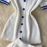 Conjuntos de Malha da Moda em 2 Peças para Mulheres, Roupas de Verão 2026, Top com Gola Polo e Saia Mini, Conjuntos Casuais de Vestido Tricotado