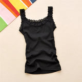 Regatas femininas verão o pescoço cor sólida feminino em forma de u baixo corte rendas suspender colete 2024 nova sem mangas camisola para senhoras