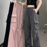 Calça de carga feminina calças de perna larga verão outono moda feminina cintura alta streetwear solto calças casuais calças retas