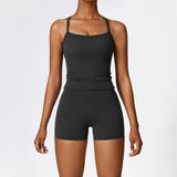 Conjunto de ioga escovado feminino com sutiã esportivo acolchoado e shorts de cintura alta, roupa de treino confortável, conjunto de salão combinando
