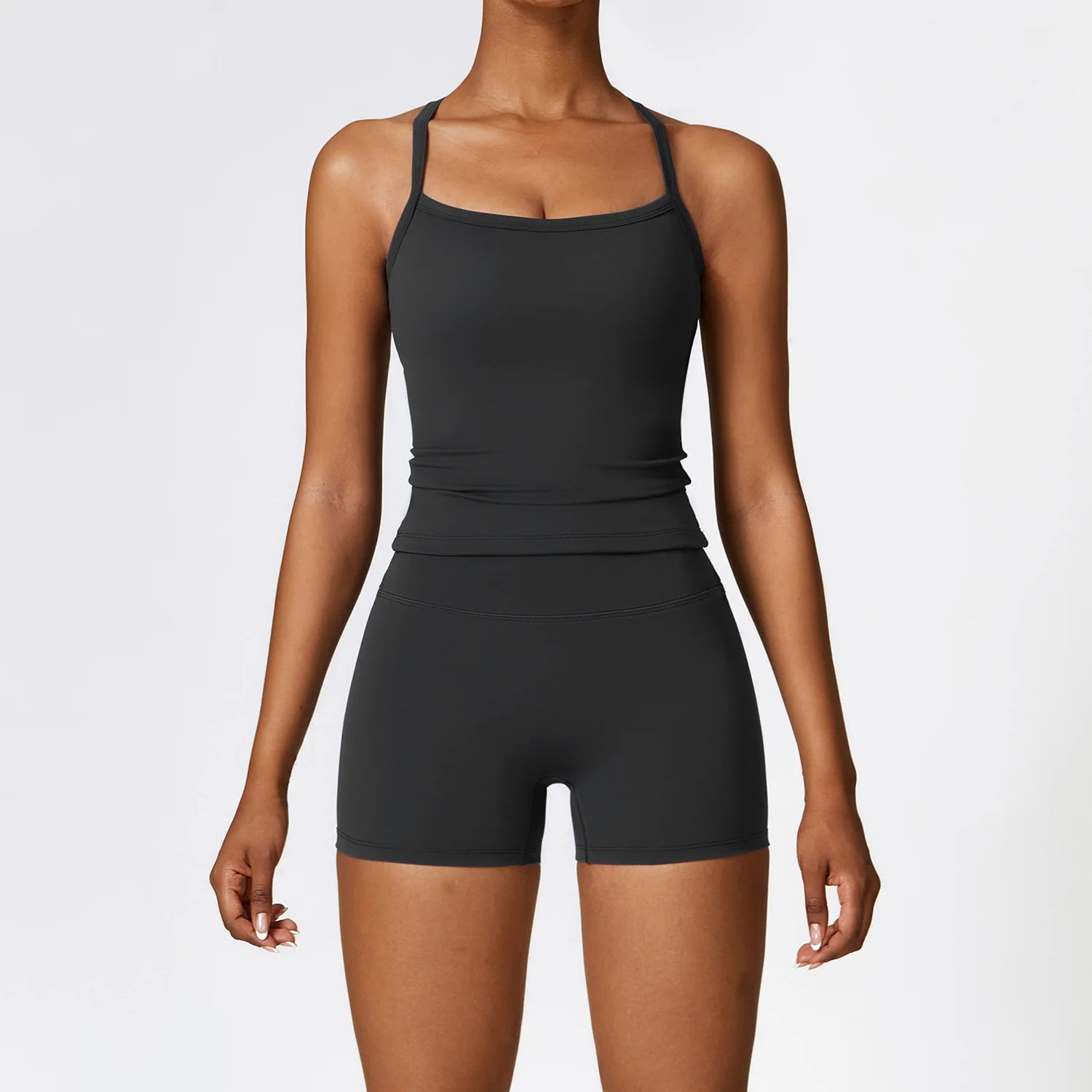 Conjunto de ioga escovado feminino com sutiã esportivo acolchoado e shorts de cintura alta, roupa de treino confortável, conjunto de salão combinando