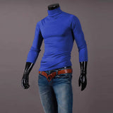 Camiseta básica de gola alta masculina, slim fit, gola alta, tops finos, moda casual, primavera, outono, primavera