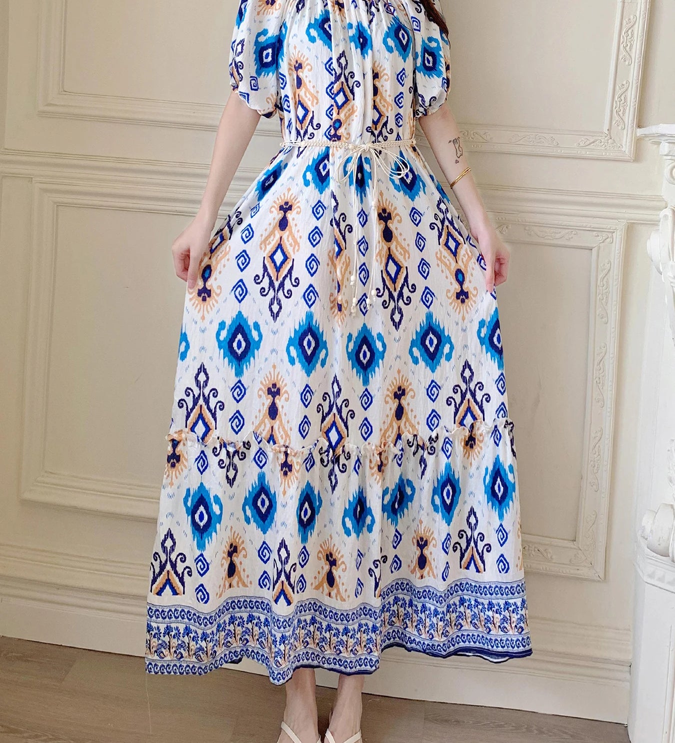 Vestidos de Verão Femininos Casuais com Manga Curta