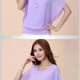 Blusas de chiffon femininas casuais manga curta batwing o pescoço moda coreana viajando elegante senhoras respirável macio elegante verão