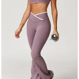 Conjunto de yoga 2 peças roupas de treino feminino agasalho roupas de ginástica cintura alta bell-bottoms sexy fitness bta terno esportivo