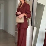 Conjuntos de blazer e calça comprida femininos ou blazer chique com cadarço para primavera ou calça casual de perna larga para mulheres.