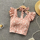 Top curto com babados para as mulheres, sexy, elegante, simples, streetwear, vintage, férias de verão, casual, jovem, estética, todos os jogos, ulzzang, novo