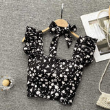 Top curto com babados para as mulheres, sexy, elegante, simples, streetwear, vintage, férias de verão, casual, jovem, estética, todos os jogos, ulzzang, novo