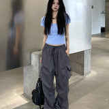 2025 mulheres casuais joggers calças de tecnologia sólida calças de cintura baixa cordão perna larga calças largas y2k streetwear oversize sweatpants