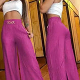 Calças femininas de cintura alta perna larga moda sólida escritório feminino casual queimado calças para mulheres verão novo elegante calças pretas