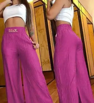 Calças femininas de cintura alta perna larga moda sólida escritório feminino casual queimado calças para mulheres verão novo elegante calças pretas