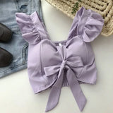 Top curto com babados para as mulheres, sexy, elegante, simples, streetwear, vintage, férias de verão, casual, jovem, estética, todos os jogos, ulzzang, novo