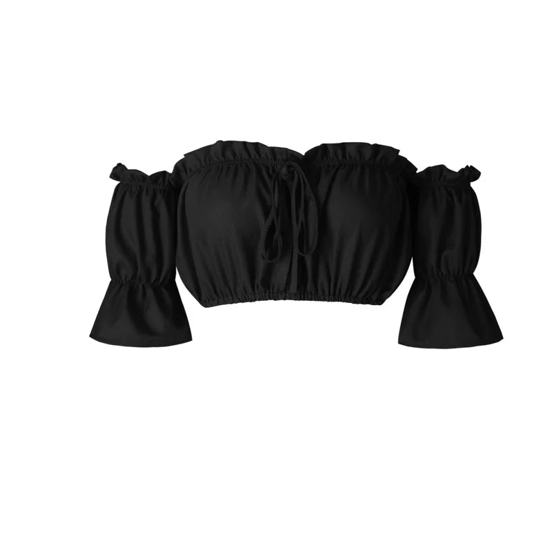 Tops curtos femininos 2024 verão lanterna manga sexy sem alças praia topos vermelho preto branco ruched colheita topo