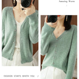Cardigans femininos 2025 primavera outono malhas moda coreana cardigan estilo curto topos com decote em v malha outerwears suéteres sólidos