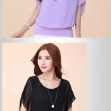 Blusas de chiffon femininas casuais manga curta batwing o pescoço moda coreana viajando elegante senhoras respirável macio elegante verão