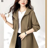Trench coat feminino 2025 nova primavera outono roupas com capuz blusão jaqueta feminina outerwear topos fino coringa casual estudante casacos