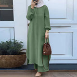 Vestido muçulmano casual para mulheres, camisa de manga comprida e roupas de bebê, vestidos abotoados, árabe saudita, Dubai, outono, conjunto de 2 peças, 2023