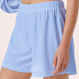 Shorts casuais com cintura elástica para mulheres, confortável, respirável, cor sólida, esportes, calças de cinco quartos, verão, novo, 2022