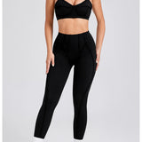 Yoga esportes conjuntos de fitness cintura alta hip-lifting calças abertas volta sutiã terno casual correndo treino ginásio leggings sexy conjuntos femininos