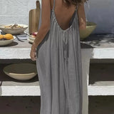 Vestido Casual Maxi 2026 Feminino Vestidos Estilo Simples Roupa de Casa Confortável Solto Cor Sólida Alça Costas Descobertas