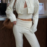Conjunto de Malha Feminino com Calças de Cintura Alta e Suéter Oversized, Conjunto de Três Peças Confortável para Outono e Inverno 2025