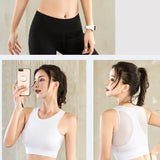 Rápida secagem malha Racerback Sports Bra para mulheres, sem costura, acolchoado, ioga, treino, Activewear