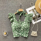 Top curto com babados para as mulheres, sexy, elegante, simples, streetwear, vintage, férias de verão, casual, jovem, estética, todos os jogos, ulzzang, novo