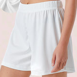 Shorts casuais com cintura elástica para mulheres, confortável, respirável, cor sólida, esportes, calças de cinco quartos, verão, novo, 2022